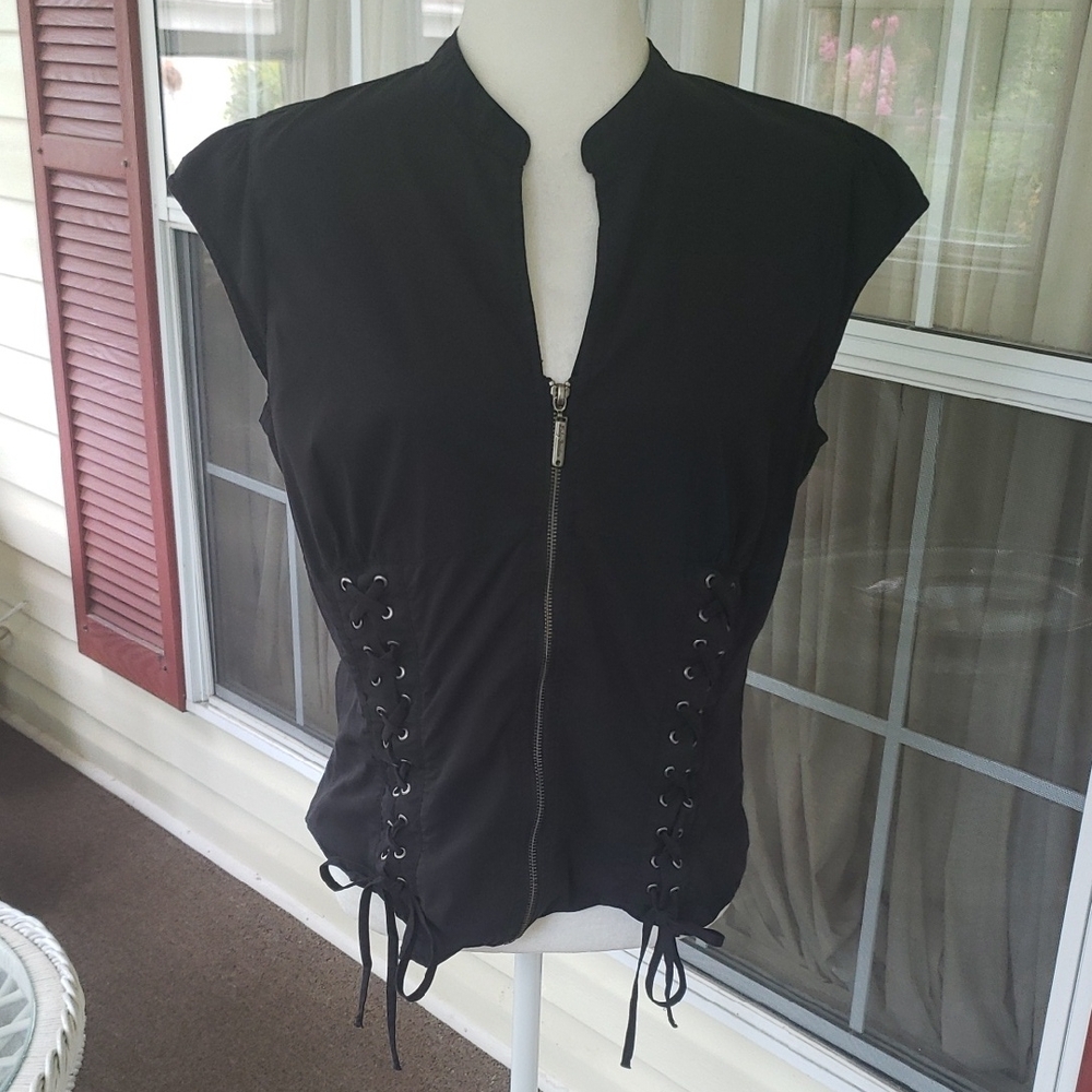 HARLEY‎ DAVIDSON GOTH French Style Black Zippered Women's Top